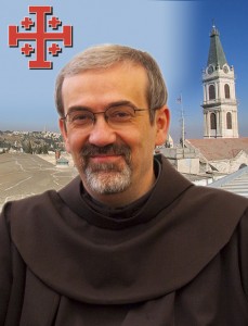 Br. Pierbattista Pizzaballa ofm, was born at Cologno al Serio (Bergamo) on 21 April 1965. He entered into the novitiate on 22nd September 1984 (La Verna). He was simply professed on 7th September 1985, solemnly professed on 14th October 1989 and ordained priest on the 15th September 1990.     He did his initial formation in the OFM colleges of the Emilia-Romagna and obtained his BA in theology in 1990 (Pontificium Atheneum Antonianum under prof. M. Adinolfi). He proceeded with his studies for Licentiate in Theoloogy with biblical specialization at the Studium Biblicum Franciscanum of Jerusalem (1990-1993), which he obtained in 1993. He attended courses of modern hebrew language in Jerusalem (1993-1994) and took specialization courses in semitic languages at the Hebrew University, Jerusalem (1995-1999) and is preparing his doctorate at the Studium Biblicum Franciscanum. He published with M. Pazzini (1995) the Rite of the Mass in Hebrew (Seder seudat ha adon. Ordo Missae hebraice) and translated various liturgical texts in Hebrew for the hebrew speaking catholic communities.   Since 1998 is assistant professor at the Studium Biblicum Franciscanum and the Studium Theologicum Hierosolymitanum teaching biblical Hebrew and Judaism. He was Parish vicar for the catholic community of hebrew language in Jerisalem. He was also general assistant to H. E. Mons. Jean-Baptiste Gourion, Auxiliary bishop of the Latin Patriarch of Jerusalem for the pastoral care of the hebrew speaking catholics in Israel. Since 2001 he was superior of the Friary of Sts. Joachim and Anne in Jerusalem. President of the Commission for misisonary Evangelisation and member of the Commisison for Judaism and Islam of the Custody of the Holy Land. He has been elected Custos of the Holy Land and confirmed by the Holy See May 15th 2004.